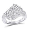 10kt White Gold Women's Diamond Double Heart Cluster Ring 1.00 Cttw-Gold & Diamond Rings-JadeMoghul Inc.