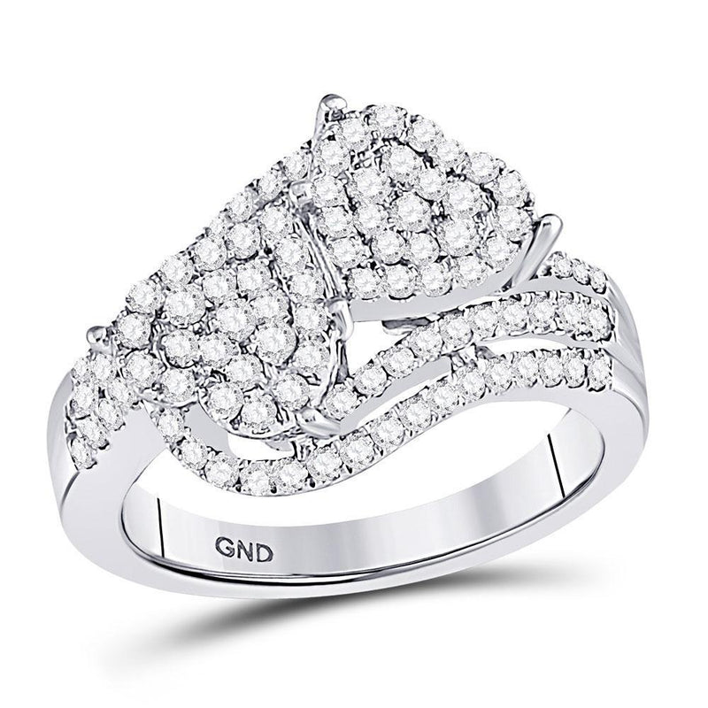 10kt White Gold Women's Diamond Double Heart Cluster Ring 1.00 Cttw-Gold & Diamond Rings-JadeMoghul Inc.