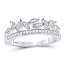 10kt White Gold Women's Diamond Floral Leaf Fashion Band Ring-Rings And Bands-JadeMoghul Inc.