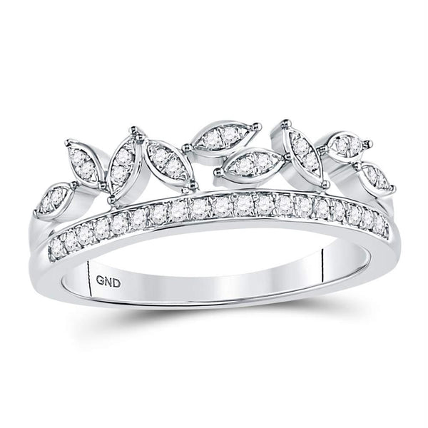 10kt White Gold Women's Diamond Floral Leaf Fashion Band Ring-Rings And Bands-JadeMoghul Inc.