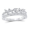 10kt White Gold Women's Diamond Floral Leaf Fashion Band Ring-Rings And Bands-JadeMoghul Inc.