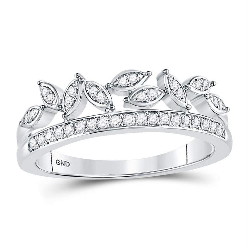 10kt White Gold Women's Diamond Floral Leaf Fashion Band Ring-Rings And Bands-JadeMoghul Inc.