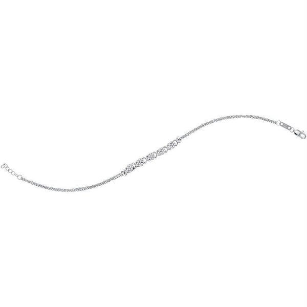 10kt White Gold Women's Diamond Flower Fashion Bracelet-Gold & Diamond Bracelets-JadeMoghul Inc.