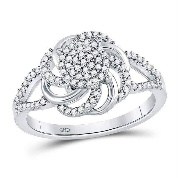 10kt White Gold Women's Diamond Flower Petals Ring-Rings And Bands-9-JadeMoghul Inc.