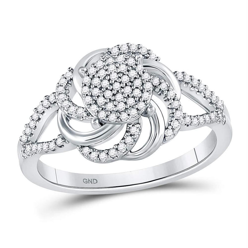 10kt White Gold Women's Diamond Flower Petals Ring-Rings And Bands-9-JadeMoghul Inc.