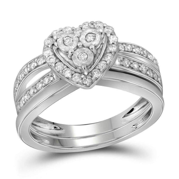 10kt White Gold Women's Diamond Heart Bridal Wedding Engagement Ring Band Set 3/4 Cttw - FREE Shipping (US/CAN)-Gold & Diamond Wedding Ring Sets-5-JadeMoghul Inc.