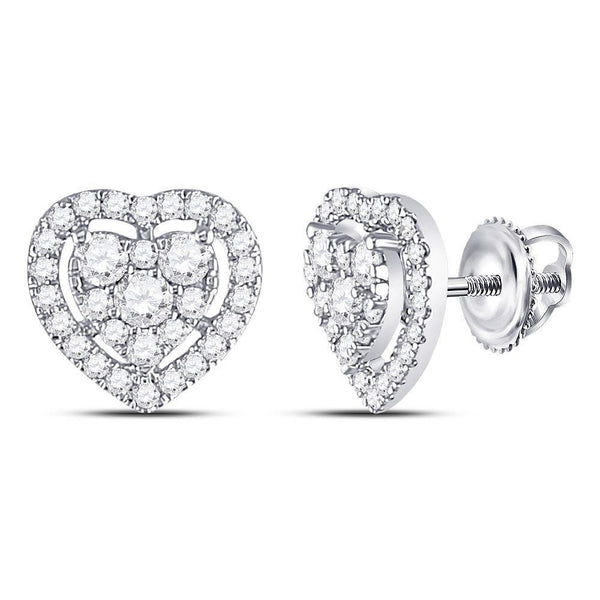 10kt White Gold Women's Diamond Heart Cluster Earrings 3/4 Cttw-Gold & Diamond Earrings-JadeMoghul Inc.