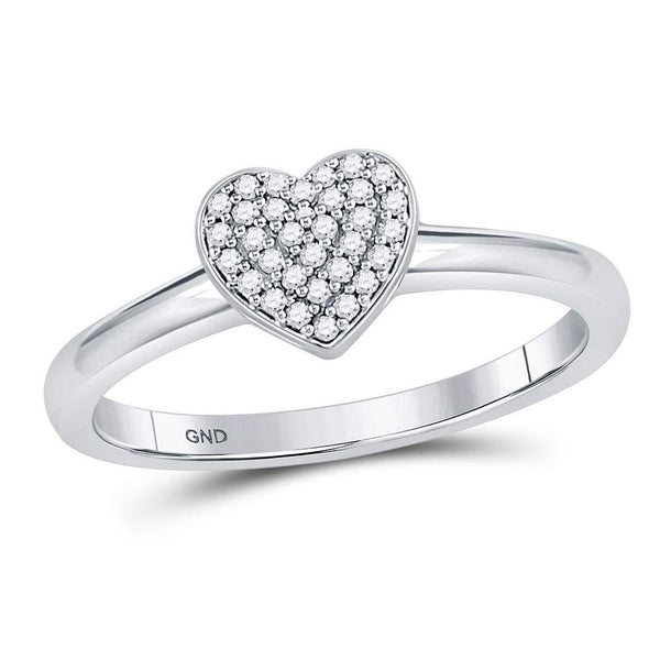 10kt White Gold Women's Diamond Heart Cluster Ring 1/10 Cttw-Gold & Diamond Rings-JadeMoghul Inc.