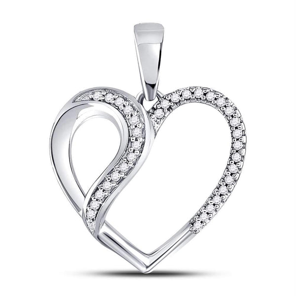 10kt White Gold Women's Diamond Heart Fashion Pendant-Gold & Diamond Pendants & Necklaces-JadeMoghul Inc.