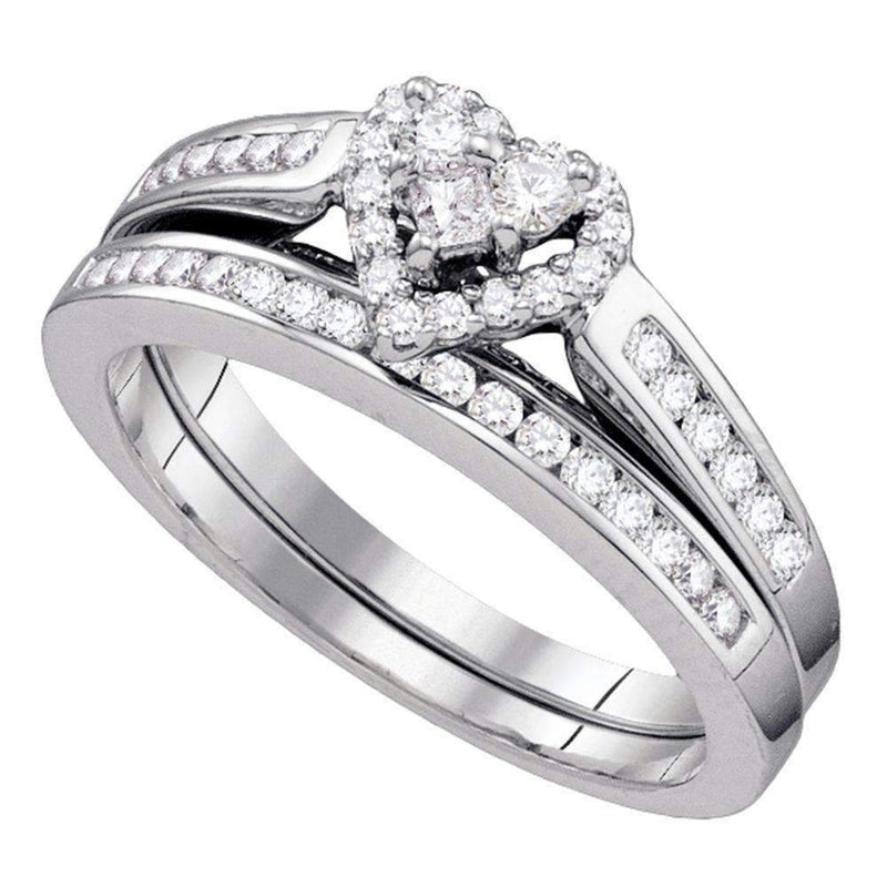 10kt White Gold Women's Diamond Heart Love Bridal Wedding Engagement Ring Set 1/2 Cttw - FREE Shipping (US/CAN) Size 5-Gold & Diamond Wedding Ring Sets-4.5-JadeMoghul Inc.