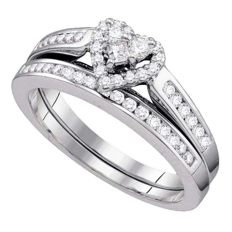 10kt White Gold Women's Diamond Heart Love Bridal Wedding Engagement Ring Set 1/2 Cttw - FREE Shipping (US/CAN) Size 6-Gold & Diamond Wedding Ring Sets-5.5-JadeMoghul Inc.