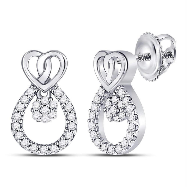 10kt White Gold Women's Diamond Heart Teardrop Dangle Earrings-Earrings-JadeMoghul Inc.
