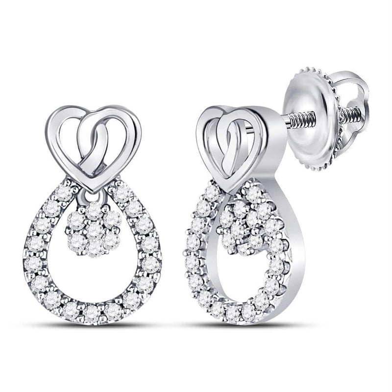 10kt White Gold Women's Diamond Heart Teardrop Dangle Earrings-Earrings-JadeMoghul Inc.