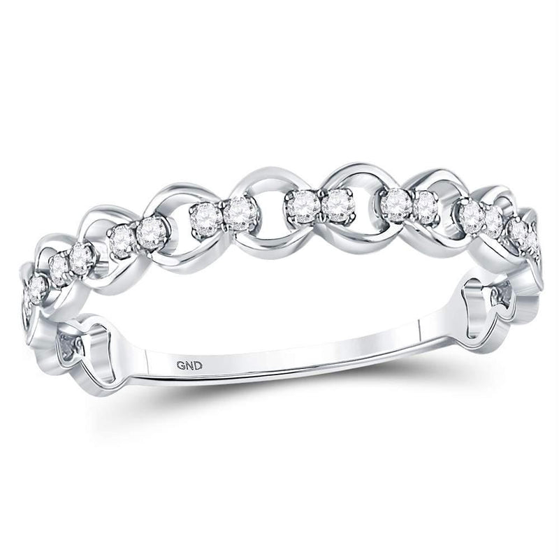 10kt White Gold Women's Diamond Link Stackable Band Ring-Rings And Bands-7-JadeMoghul Inc.