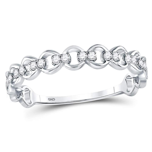 10kt White Gold Women's Diamond Link Stackable Band Ring-Rings And Bands-9-JadeMoghul Inc.