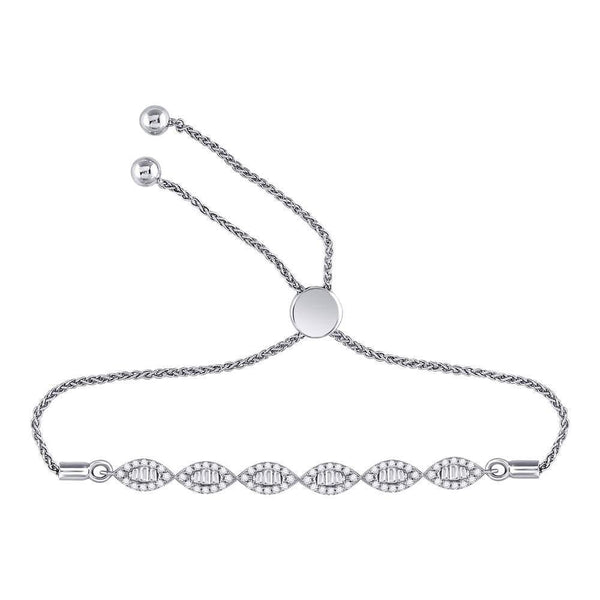 10kt White Gold Women's Diamond Linked Oval Bolo Bracelet 3/8 Cttw-Gold & Diamond Bracelets-JadeMoghul Inc.