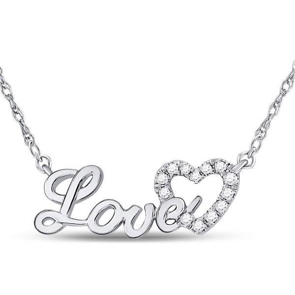 10kt White Gold Women's Diamond Love Heart Pendant Necklace 1/6 Cttw-Gold & Diamond Pendants & Necklaces-JadeMoghul Inc.