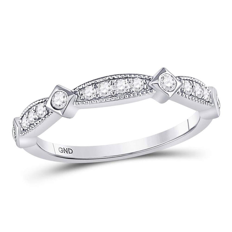 10kt White Gold Women's Diamond Milgrain Pinched Band Ring 1/4 Cttw-Gold & Diamond Rings-JadeMoghul Inc.