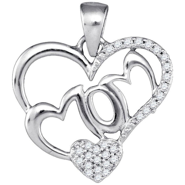 10kt White Gold Women's Diamond Mom Heart Pendant 1/6 Cttw-Gold & Diamond Pendants & Necklaces-JadeMoghul Inc.