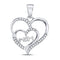 10kt White Gold Women's Diamond Mom Mother Double Heart Pendant 1/8 Cttw-Gold & Diamond Pendants & Necklaces-JadeMoghul Inc.