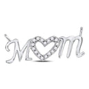 10kt White Gold Women's Diamond Mom Mother Heart Pendant 1/10 Cttw-Gold & Diamond Pendants & Necklaces-JadeMoghul Inc.