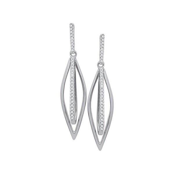 10kt White Gold Women's Diamond Oblong Oval Dangle Earrings 1/6 Cttw-Gold & Diamond Earrings-JadeMoghul Inc.