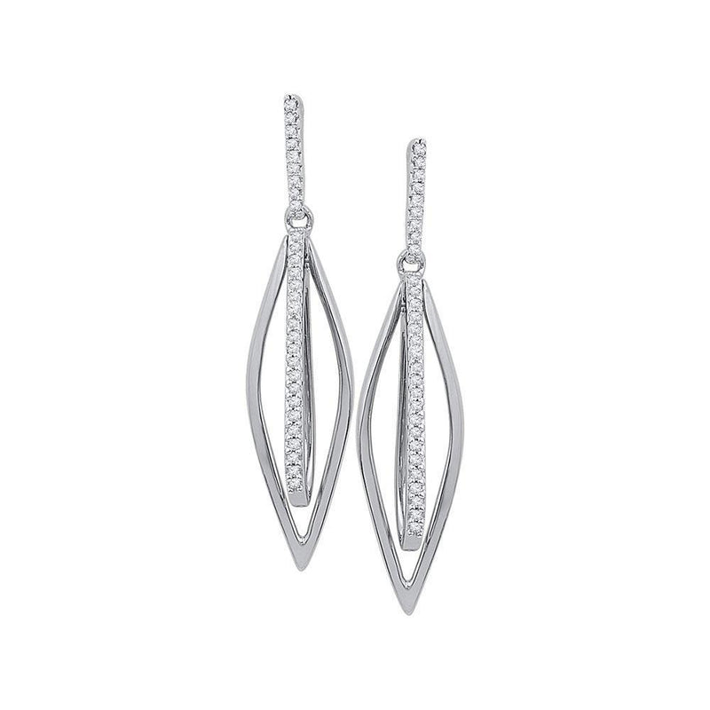 10kt White Gold Women's Diamond Oblong Oval Dangle Earrings 1/6 Cttw-Gold & Diamond Earrings-JadeMoghul Inc.