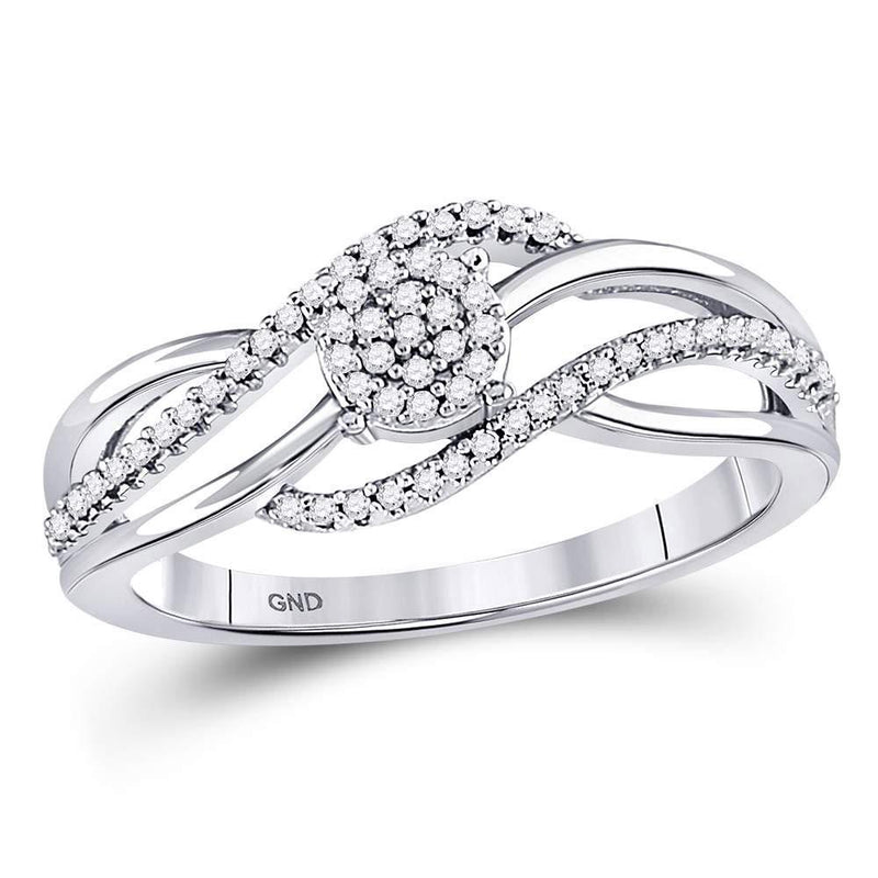 10kt White Gold Women's Diamond Open Strand Cluster Ring 1/6 Cttw-Gold & Diamond Rings-JadeMoghul Inc.