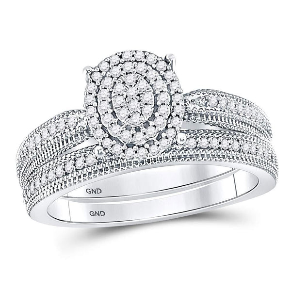 10kt White Gold Women's Diamond Oval Bridal or Engagement Ring Band Set 1/3 Cttw-Gold & Diamond Wedding Jewelry-JadeMoghul Inc.