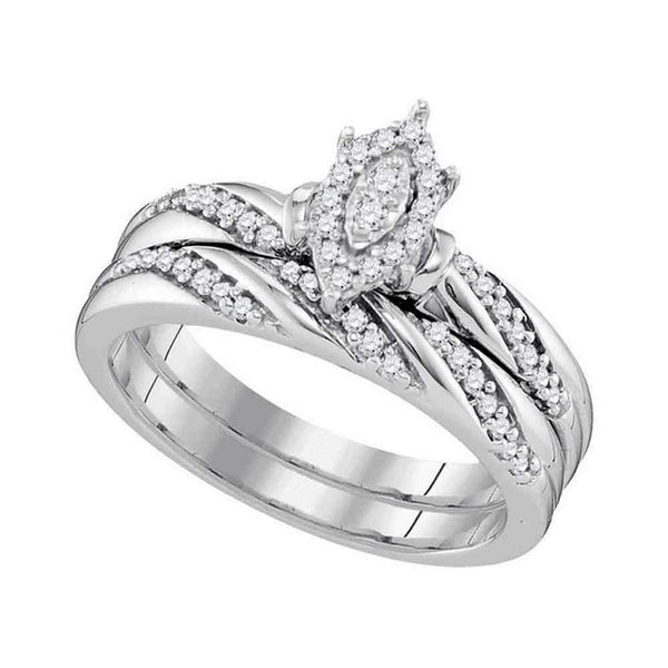 10kt White Gold Women's Diamond Oval Cluster Bridal Wedding Engagement Ring Band Set 1/4 Cttw - FREE Shipping (US/CAN)-Wedding Jewelry-5-JadeMoghul Inc.