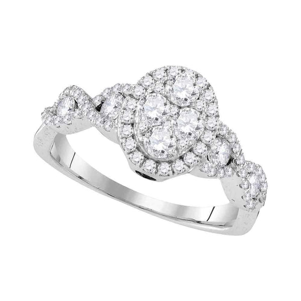 10kt White Gold Women's Diamond Oval Cluster Twist Ring 1.00 Cttw-Gold & Diamond Rings-JadeMoghul Inc.