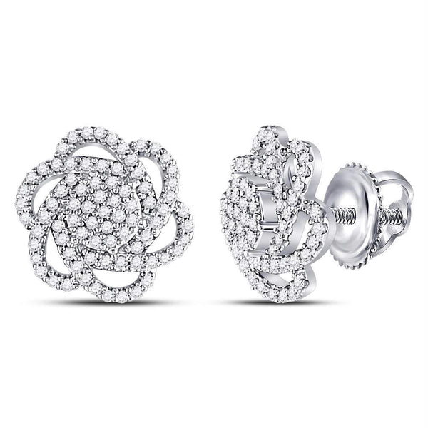 10kt White Gold Women's Diamond Pinwheel Cluster Earrings-Earrings-JadeMoghul Inc.