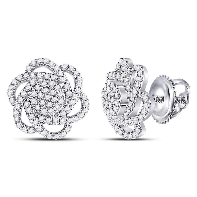 10kt White Gold Women's Diamond Pinwheel Cluster Earrings-Earrings-JadeMoghul Inc.