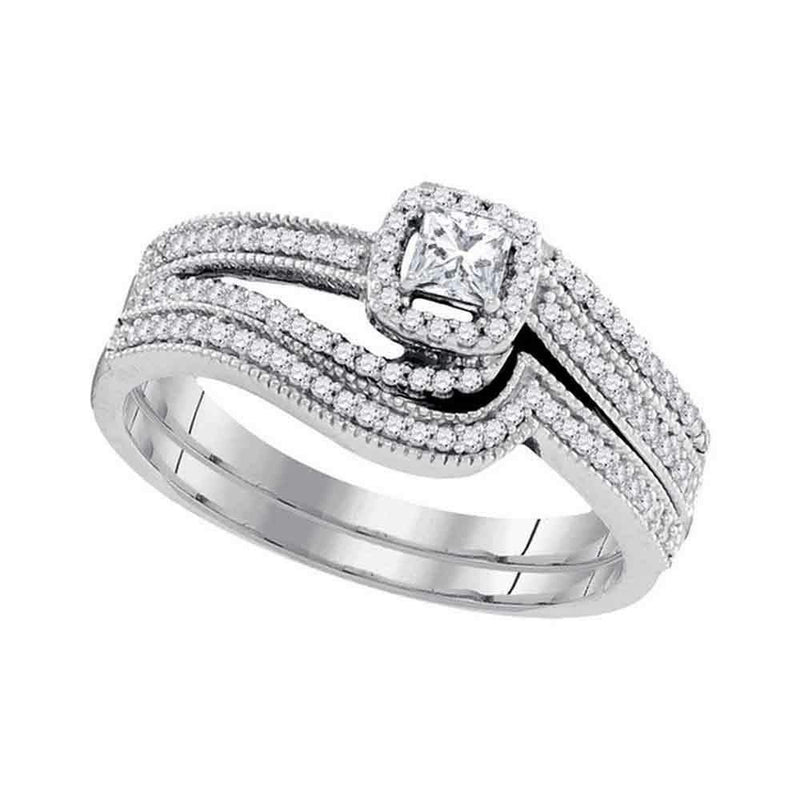 10kt White Gold Women's Diamond Princess Bridal Wedding Engagement Ring Band Set 3/8 Cttw - FREE Shipping (US/CAN)-Gold & Diamond Wedding Ring Sets-6-JadeMoghul Inc.