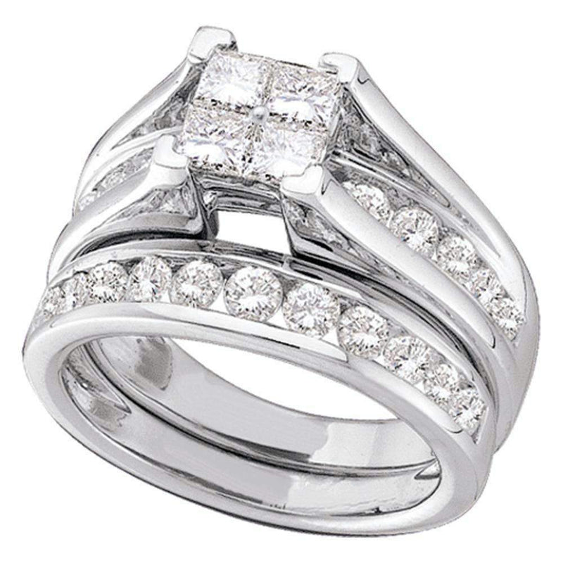 10kt White Gold Women's Diamond Princess Bridal Wedding Engagement Ring Band Set 7/8 Cttw - FREE Shipping (US/CAN)-Gold & Diamond Wedding Ring Sets-5-JadeMoghul Inc.