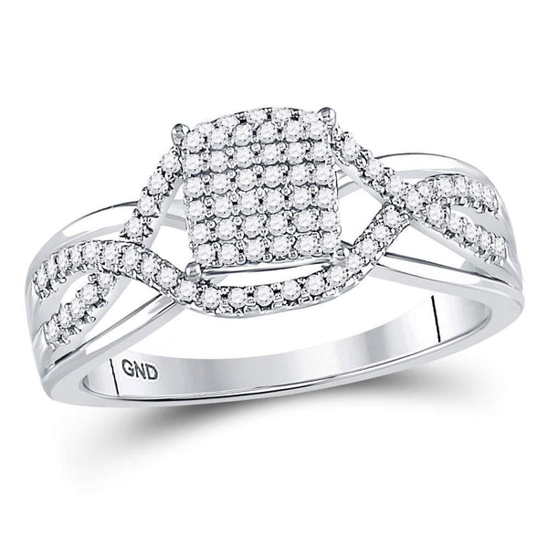 10kt White Gold Women's Diamond Rectangle Twist Cluster Ring 1/4 Cttw-Gold & Diamond Rings-JadeMoghul Inc.