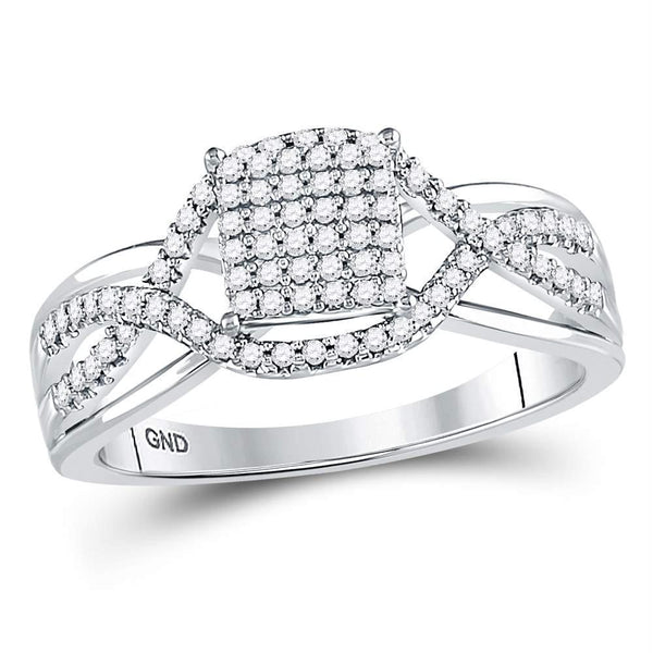 10kt White Gold Women's Diamond Rectangle Twist Cluster Ring-Rings And Bands-7.5-JadeMoghul Inc.