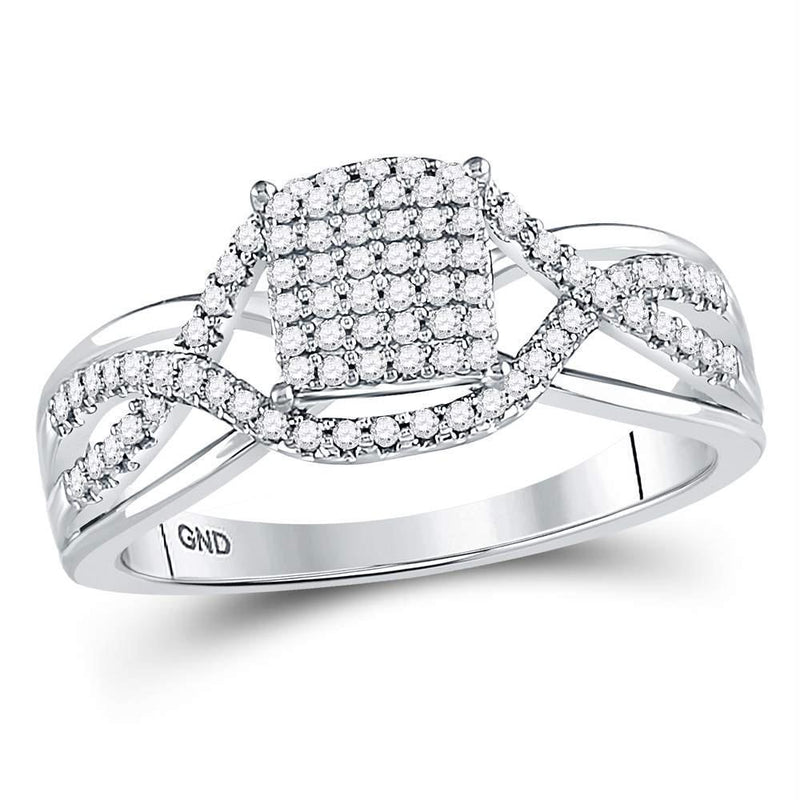 10kt White Gold Women's Diamond Rectangle Twist Cluster Ring-Rings And Bands-7.5-JadeMoghul Inc.