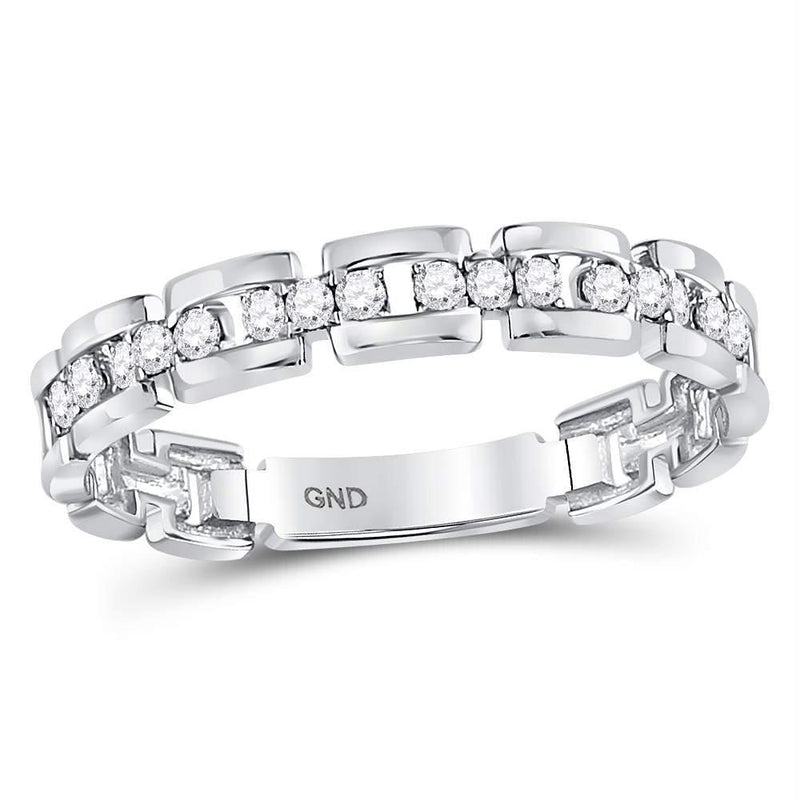 10kt White Gold Women's Diamond Rolo Link Stackable Band Ring-Rings And Bands-5-JadeMoghul Inc.