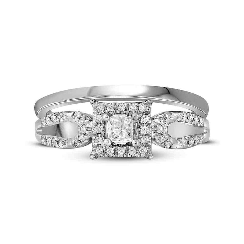 10kt White Gold Women's Diamond Round Bridal Wedding Engagement Ring Band Set 1/4 Cttw - FREE Shipping (US/CAN)-Gold & Diamond Wedding Ring Sets-5-JadeMoghul Inc.