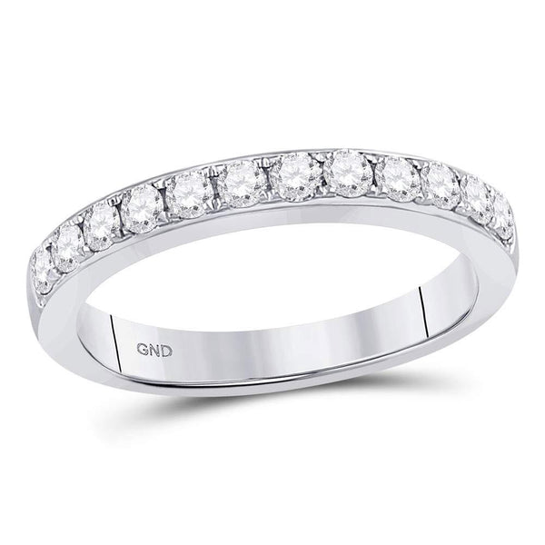 10kt White Gold Women's Diamond Single Row Fashion Band Ring 1/2 Cttw-Gold & Diamond Rings-JadeMoghul Inc.