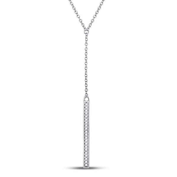10kt White Gold Women's Diamond Single Row Vertical Bar Necklace 1/10 Cttw-Gold & Diamond Pendants & Necklaces-JadeMoghul Inc.