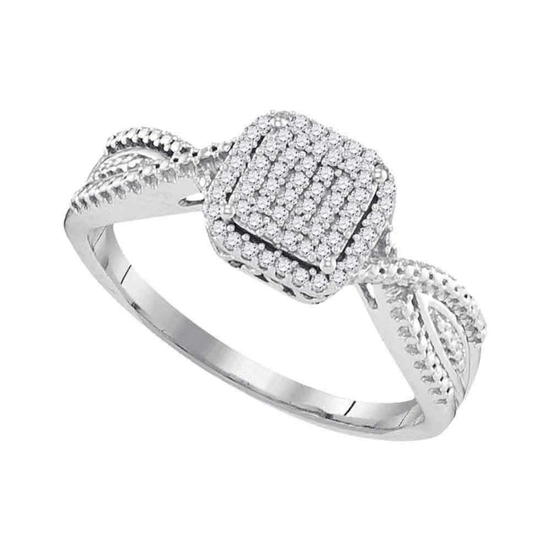 10kt White Gold Women's Diamond Square Cluster Tapered Bridal Wedding Engagement Ring 1-6 Cttw - FREE Shipping (USA/CAN)-Gold & Diamond Engagement & Anniversary Rings-JadeMoghul Inc.