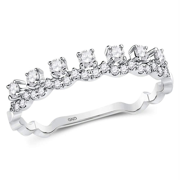 10kt White Gold Women's Diamond Stackable Band Ring-Rings And Bands-JadeMoghul Inc.