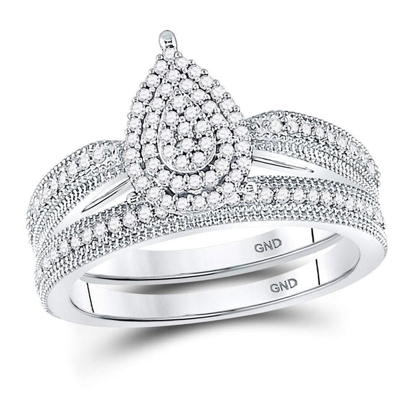10kt White Gold Women's Diamond Teardrop Bridal or Engagement Ring Band Set 1/3 Cttw-Gold & Diamond Wedding Jewelry-JadeMoghul Inc.