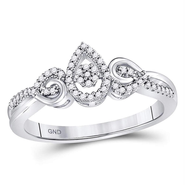 10kt White Gold Women's Diamond Teardrop Cluster Curl Ring-Rings And Bands-JadeMoghul Inc.