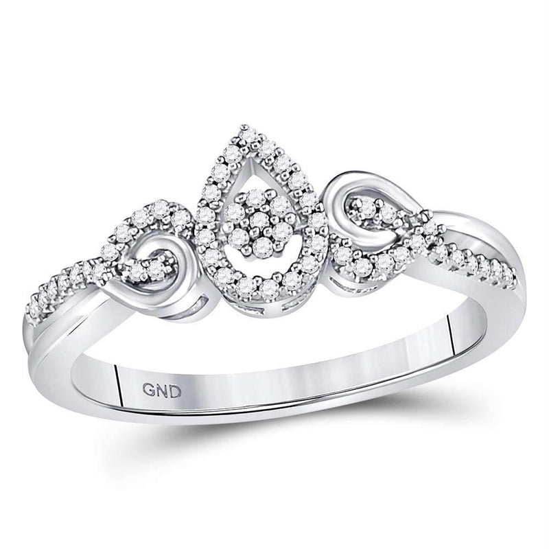 10kt White Gold Women's Diamond Teardrop Cluster Curl Ring-Rings And Bands-JadeMoghul Inc.