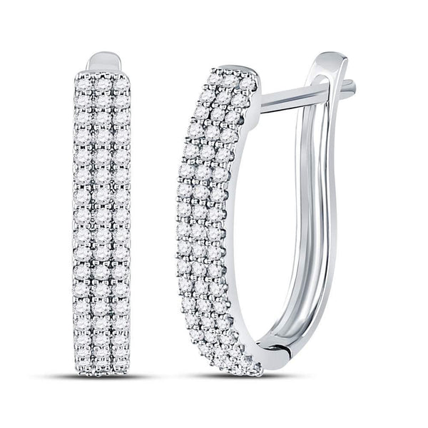 10kt White Gold Women's Diamond Triple Row Hoop Earrings 1/4 Cttw-Gold & Diamond Earrings-JadeMoghul Inc.