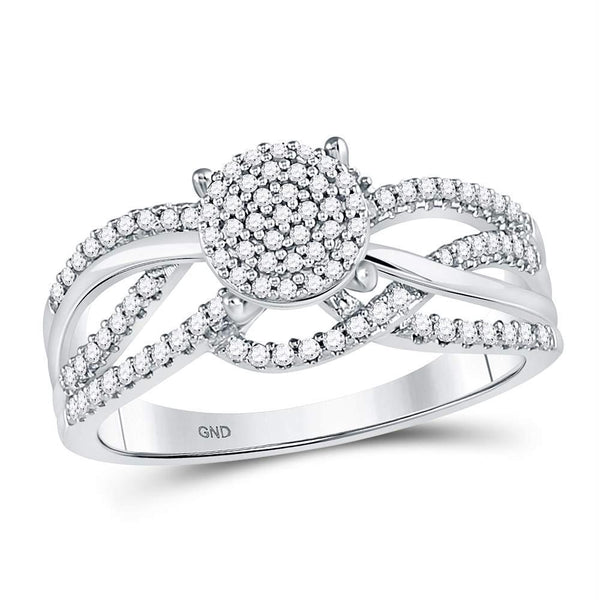 10kt White Gold Women's Diamond Woven Strand Cluster Ring-Rings And Bands-JadeMoghul Inc.