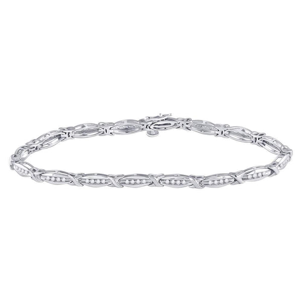 10kt White Gold Women's Diamond X Link Fashion Bracelet 1/2 Cttw-Gold & Diamond Bracelets-JadeMoghul Inc.